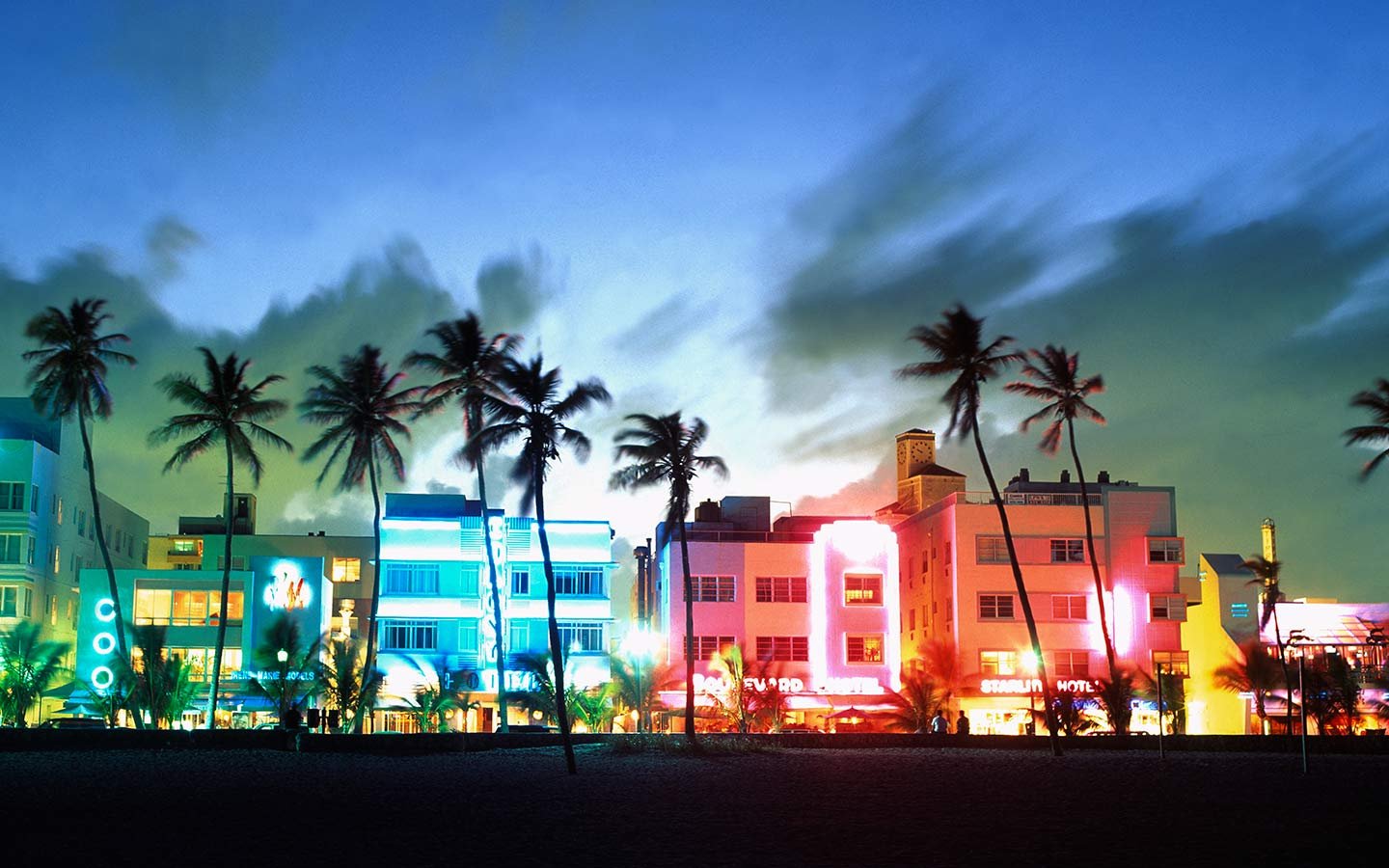 Miami Ocean Drive Boutique Hotels Neon Lights 1440x900